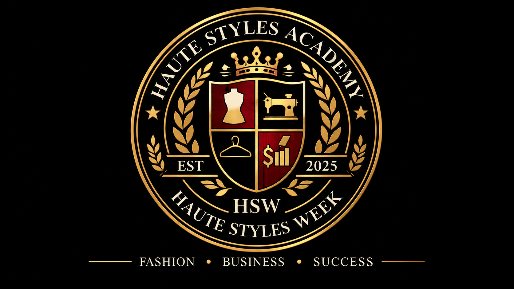 Haute Styles Academy crest: Fashion, Business, Success.