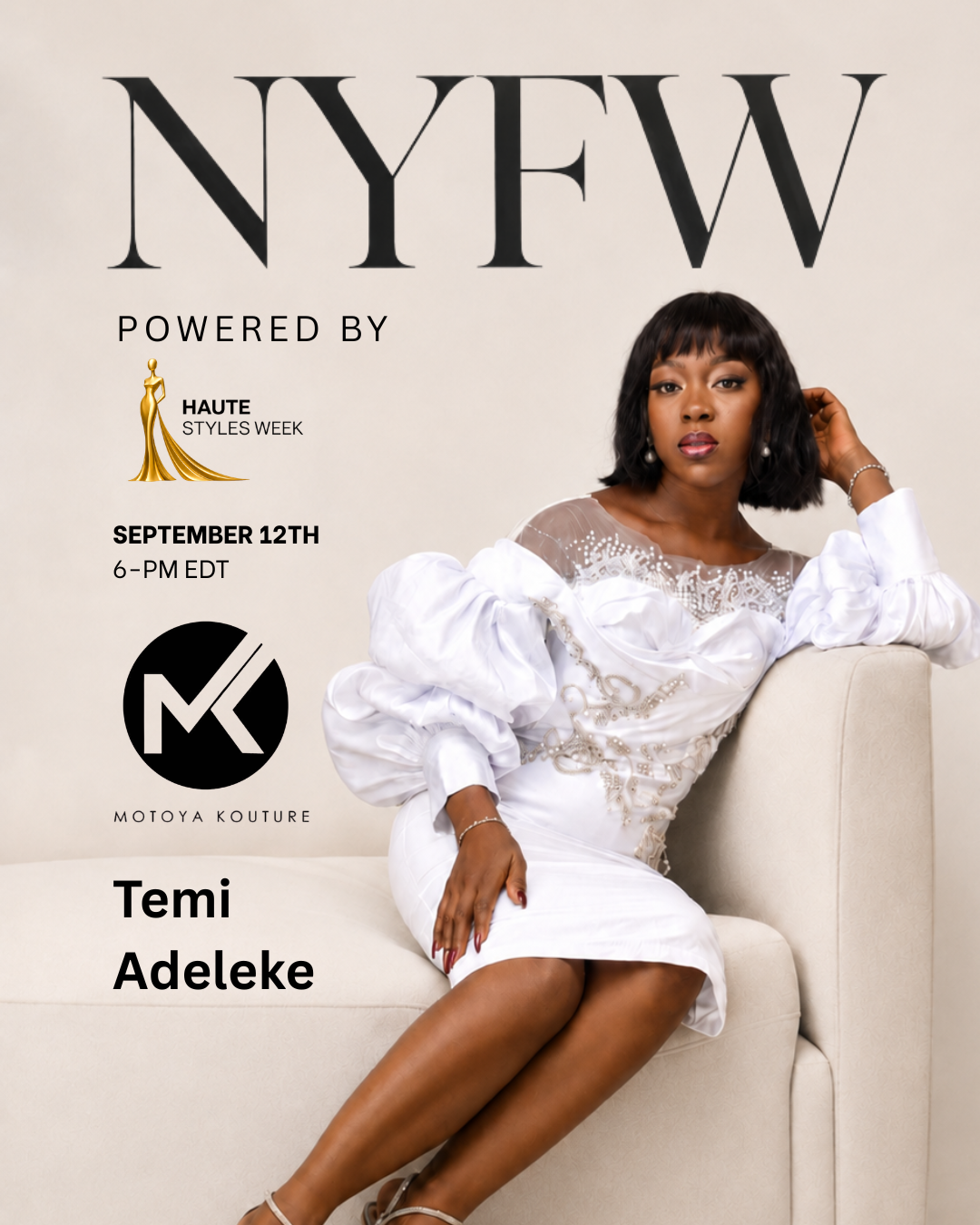 Temi Adeleke — Motoya Kouture runway flyer